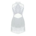 thumbnail image 2 of Alvivi Kids Girls Sequin High Neck Tassel Leotard Latin Jazz Salsa Skating Dress 6-16 White 12, 2 of 6