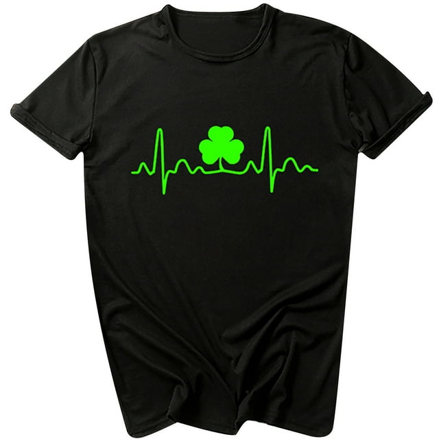 Pompotops Mode Femme Décontracté Col Rond T-Shirt Imprimé Fête de la Saint-Patrick Manches Courtes Ample Blouse