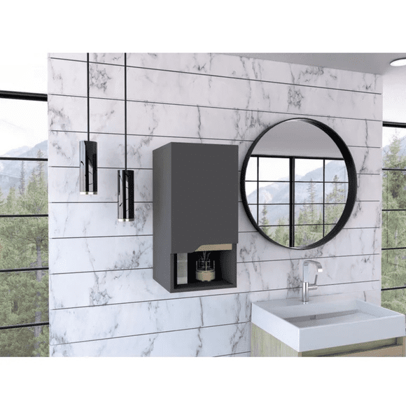 Gabinete de Baño para Pared con Compartimento Organizador para Artículos Personales Color Plata Oscuro | Excelsior