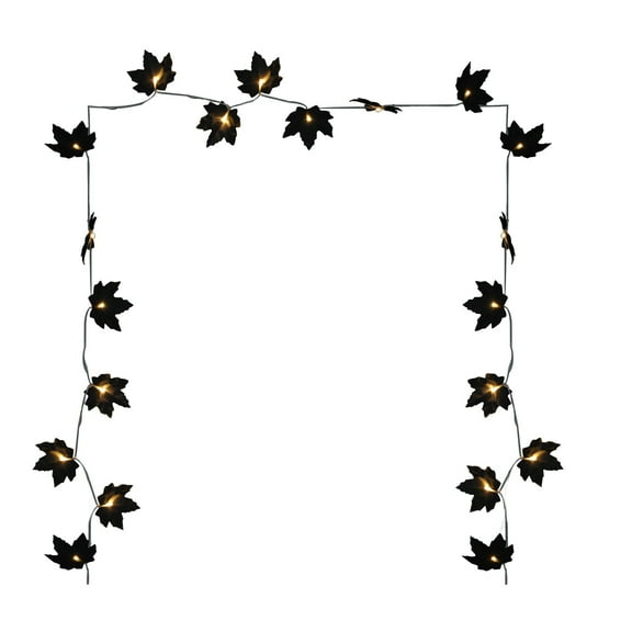 dajkiuy Halloween Black Garland for Home Decorations, Total 9.5Ft 20 Led Fall Lights Maple Leaves Battery Operated for Indoor Outdoor Halloween Autumn Front Door Decor