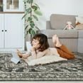 thumbnail image 3 of Living Room Area Rugs 4x6: Washable Rug Boho Soft Non-Slip Low Pile Stain Resistant Foldable Carpet for Bedroom Playroom Dining Room Office Kitchen Farmhouse Home Decor Rug-Bitter Black, 3 of 18