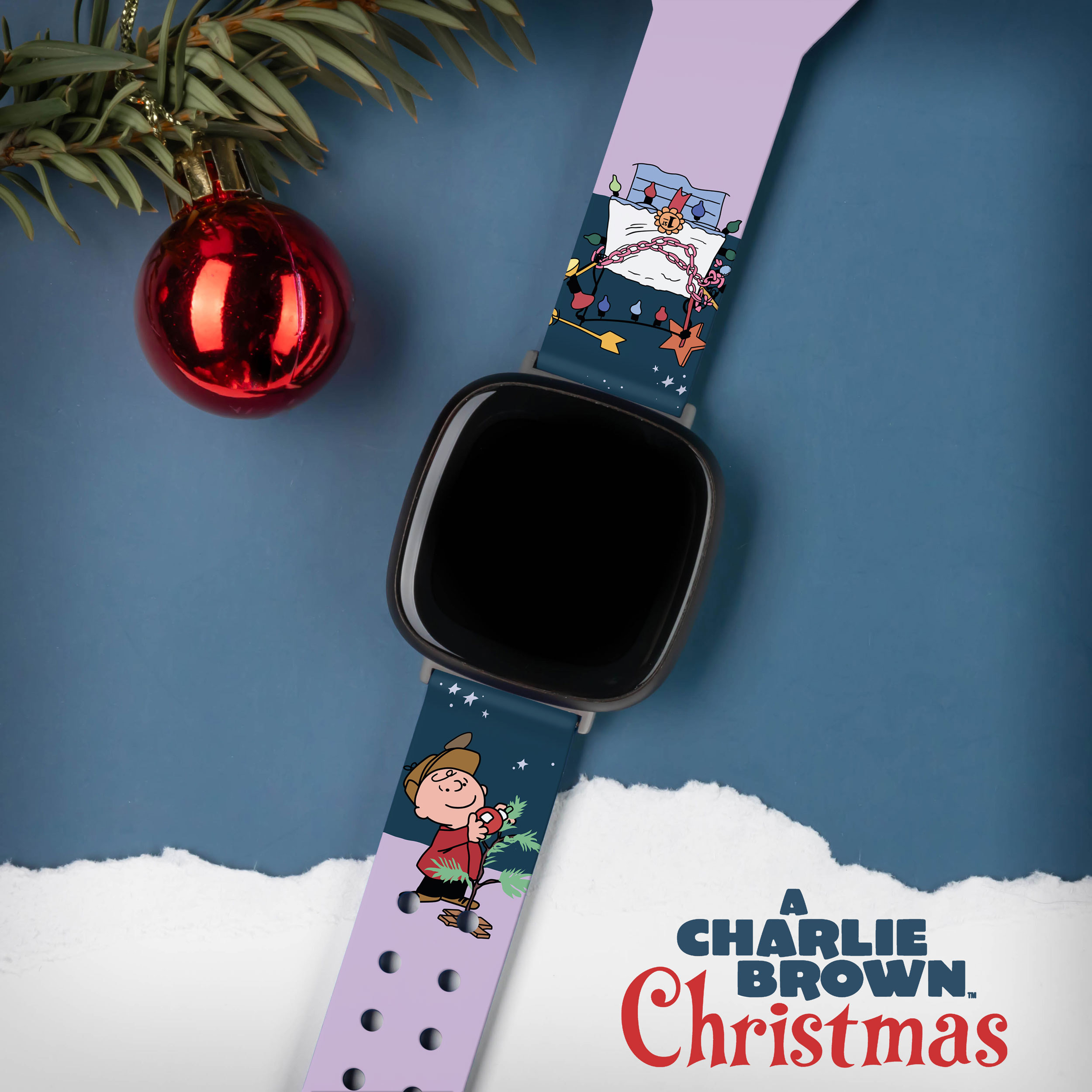 Peanuts Charlie Brown Christmas HD Unisex Watch Band for Fitbit Versa 3 & Sense (Long Decorating) by Affinity Bands
