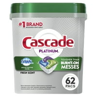 Cascade Platinum ActionPacs Dishwasher Detergent, Fresh, 62 Ct
