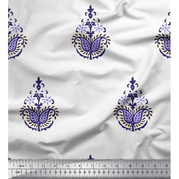 Soimoi Velvet Fabric Floral & Paisley Block Print Fabric by The Yard 58 Inch Wide