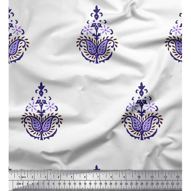 Soimoi Tissu Crêpe Polyester Floral & Paisley Imprimé Bloc 1 Yard 52 Pouces de Large