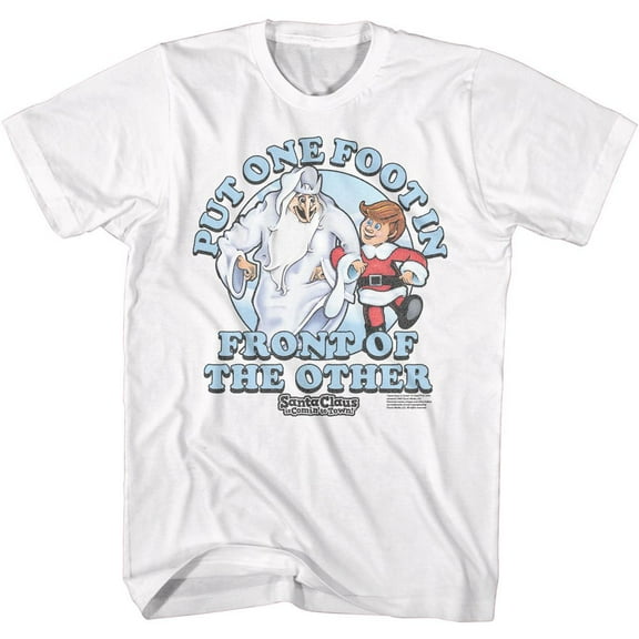 Santa Claus Is Coming To Town One Foot In Front White Adult T-Shirt