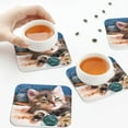 thumbnail image 4 of Leather Coasters with Heat-resistant for Drinks, Playful Cat Cup Coasters Cup Pad Mat for Tabletop Protection, Coffee Table, Office Desk and Housewarming Gift, 4 of 5