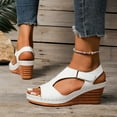 thumbnail image 3 of Wedge Dress Sandals for Women 2025 Summer Trendy Leather Peep Toe Platform High Heels Ladies Dressy Sandals, 3 of 6
