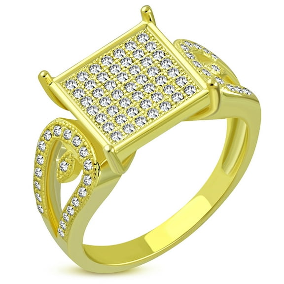 929 Sterling Silver Yellow Gold-Tone White Clear CZ Engagement Cocktail Ring Band