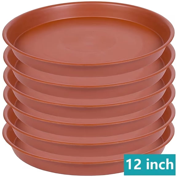 6pcs Terracotta Plastic Plant Saucer Durable Sturdy Flower Drainage Drip Water Tray for Glazed Pots Base Indoor Outdoor Garden Plant Container Accessory (12 Inch- Red Terracotta)