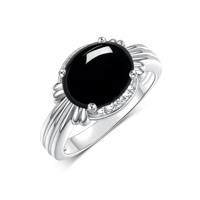 RYLOS Bagues pour Femmes Bague en Argent Sterling 12X10MM Pierre Précieuse & Diamants Excellente Bague pour Milieu Ou Doigt d'Aiguille Cabochon Onyx Bijou Taille 8
