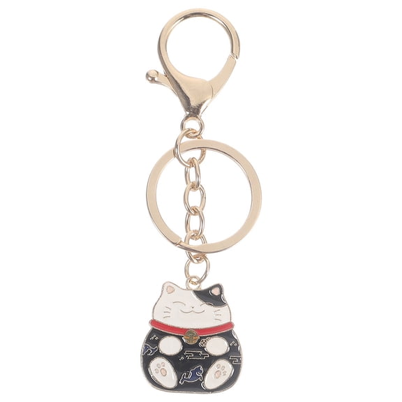 HONMEET Cat Keychain Fortune Cat Keychain Black Zinc Alloy 1 Pcs