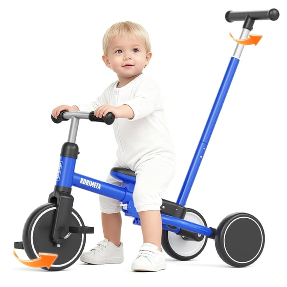 KORIMEFA 5 in 1 Tricycle for toddler 2-4 Years Old, Toddler Bike, Kids Balance Bike & Ride-On Trike with Push Handle, Outdoor Indoor Birthday Gift for Boys Girls, Blue