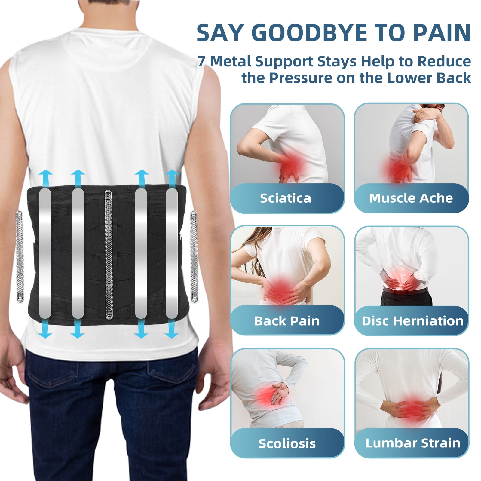 HONGJING Massage Back Brace for Lower Back Pain Relief,  Heated Support Belt for Relieving Pain from Herniated Disc, Scoliosis, Sciatica (L)