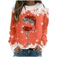 thumbnail image 2 of Chandails en Molleton de Noël pour Femmes : Rétro Verre à Vin Rouge Scintillant Graphique Chemise à Manches Longues Xmas Bonhomme de Neige Colorblock Chandail Tops, 2 of 5