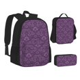 thumbnail image 2 of Naloa Retro Florals Purple Print Large Capacity Backpack Lunch Bag Pencil Case Combination 3 Piece Set for Student, 2 of 8