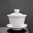 thumbnail image 4 of Porcelain Gaiwan 8oz Teacup White Glazed Tureen Chinese Sancai Cover Bowl Lip Cup Saucer Set (Fish leaping), 4 of 7