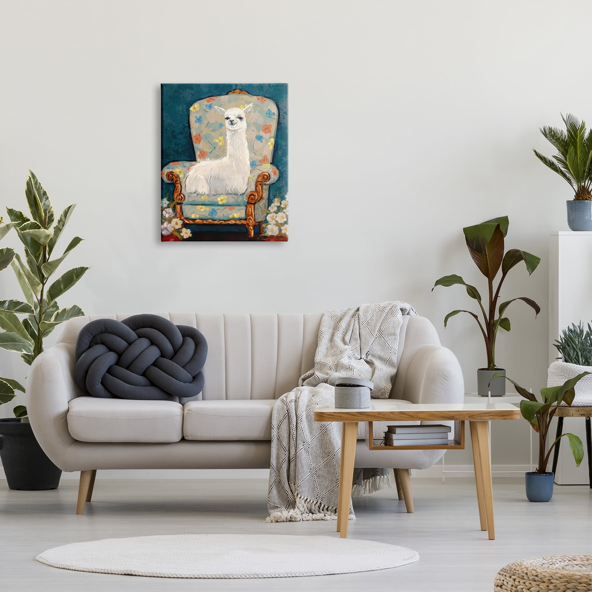 Stupell Industries Llama on Floral Armchair Animals & Insects Painting Gallery Wrapped Canvas Art Print Wall Art, 24 x 30