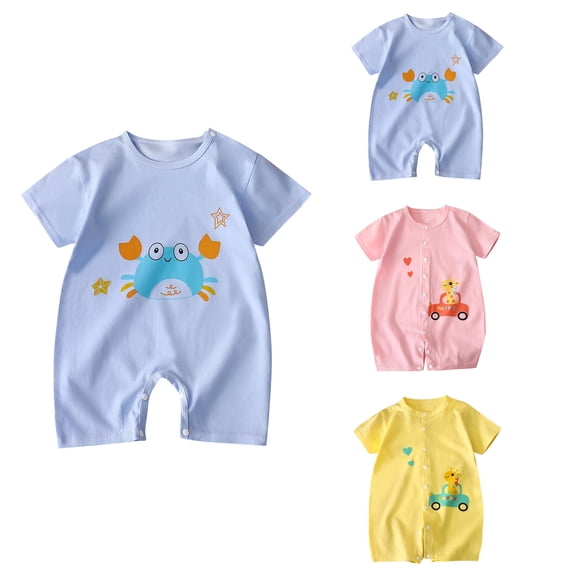 SROBPTY Newborn Boys Girls Rompers Print Short Sleeve Jumpsuit for 0-20M