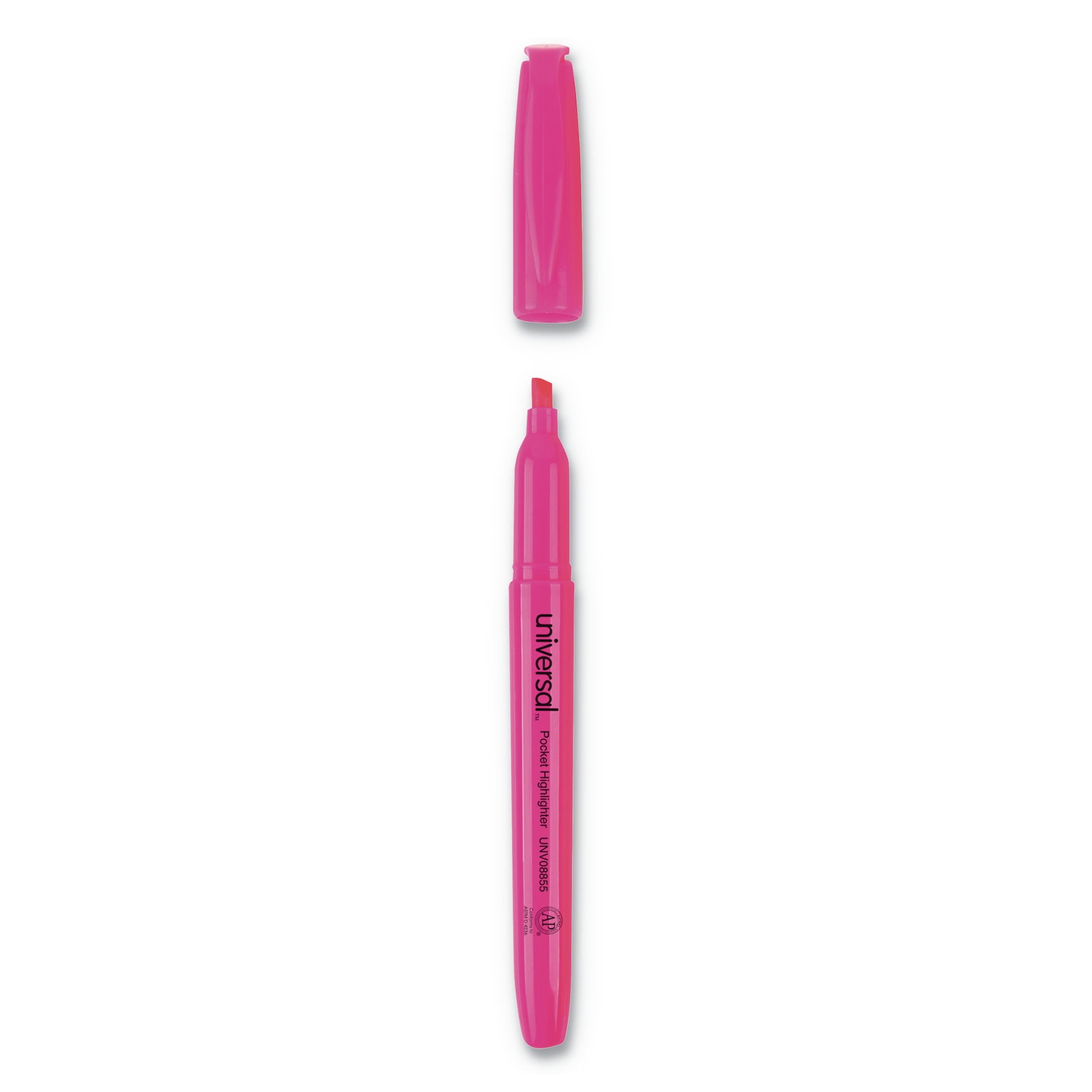(4 pack) Universal Pocket Clip Highlighter, Chisel Tip, Fluorescent Pink Ink, Dozen -UNV08855