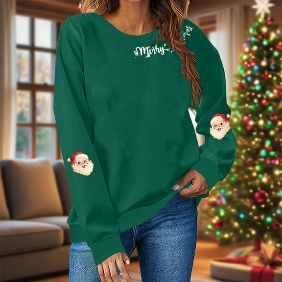 Christmas Sweatshirts for Women Merry Christmas Graphic Print Long Sleeve Casual Crewneck Pullover Tops Holiday Party Wear Xmas Tops