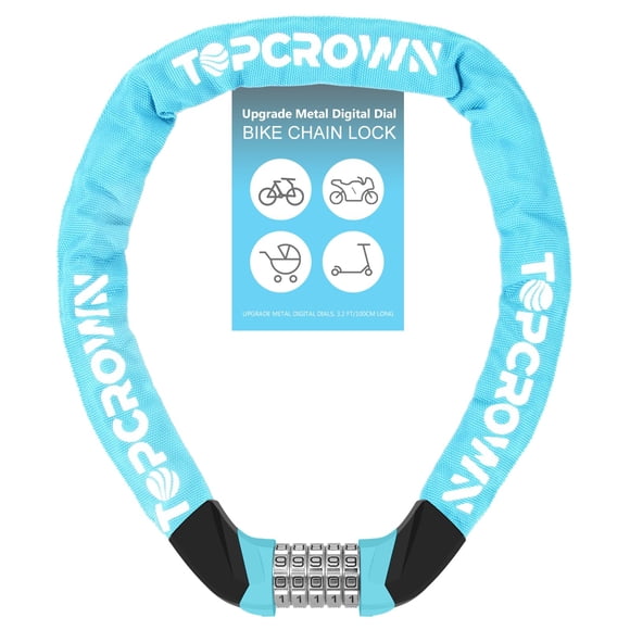 Candado de cadena para bicicleta Topcrown de 100 cm, metálico, combinación de 5 dígitos
