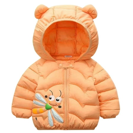 

NECHOLOGY Thin Quilted Coat Toddler Boys Girls Winter Windproof Cartoon Bee Prints Bear Ears Hooded Winter Coats Girl Coat Orange 18-24 Months