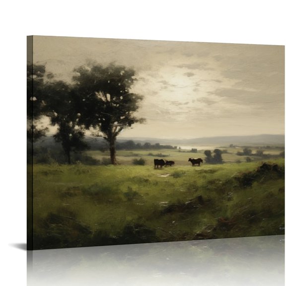 Acheng Framed Vintage Landscape Canvas Wall Art | Wild Field Prints | Cottagecore Bedroom Bathroom Office Decor  16x12in