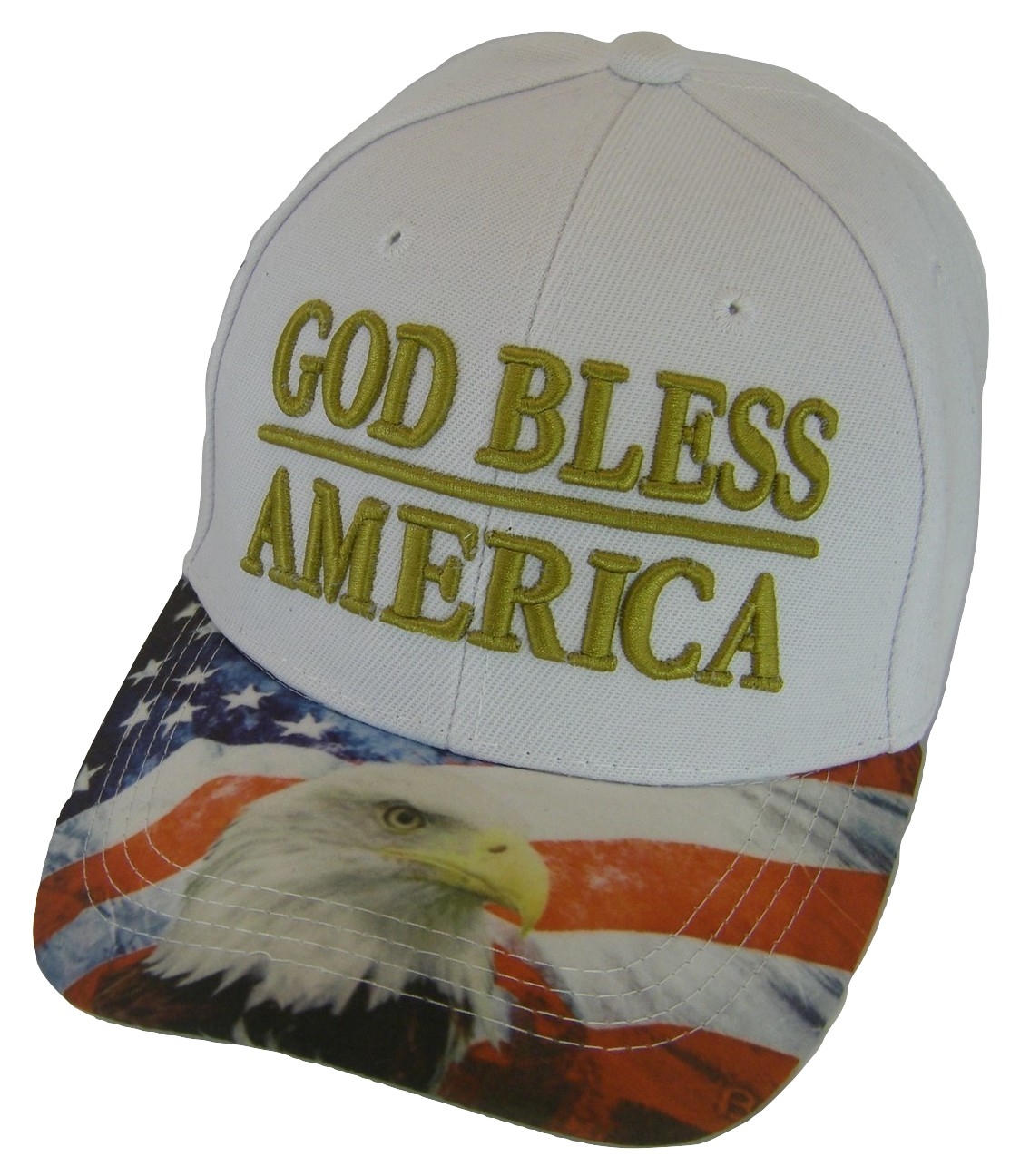 God Bless America Flag and Eagle Brim Patriotic Adjustable Baseball Cap