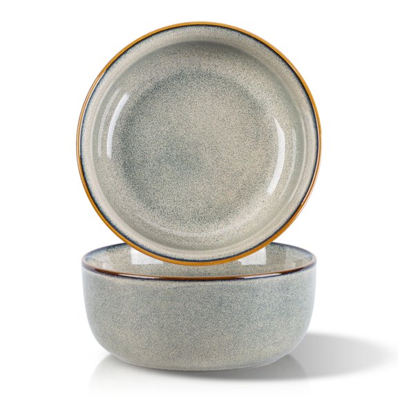 AmorArc Ceramic Cereal Bowls Set of 2 for Kitchen, 22oz Stoneware Soup Bowls Set for Cereal Soup, Modern Kitchen Bowls for Meal, Dishwasher &Microwave Safe, Reactive-Green Wheat