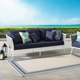 thumbnail image 2 of Contemporary Modern Urban Designer Outdoor Patio Balcony Garden Furniture Lounge Sofa, Fabric Aluminum, Navy Blue White, 2 of 5