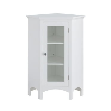 Teamson Home Madison Freestanding Corner Floor Accent Cabinet with Tempered Glass Panel, White