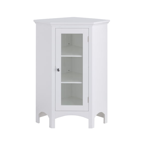 Teamson Home Freestanding Corner Floor Accent Cabinet with Tempered Glass Panel, White