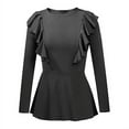 thumbnail image 2 of Spring Fall O Neck Women Long Sleeve Tshirt Casual Ruffle Top Solid Plus Size S-3XL T-Shirt, 2 of 6