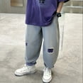 thumbnail image 4 of Tfken Teen Boys Jeans Comfortable Ripped Straight-Leg Mid Waist Sky Blue Trousers Size 7-8 Years, 4 of 5