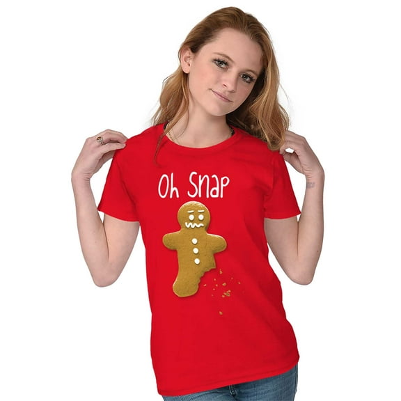 Funny Christmas Oh Snap Gingerbread Womens Slim Fit Graphic Tee Brisco Brands S