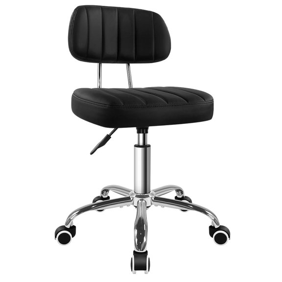 WIAIO Square Swivel Stool with Wheel Perfect for Work SPA Shop Massage Height-adjustable Rolling Stool Chair with Back,Black