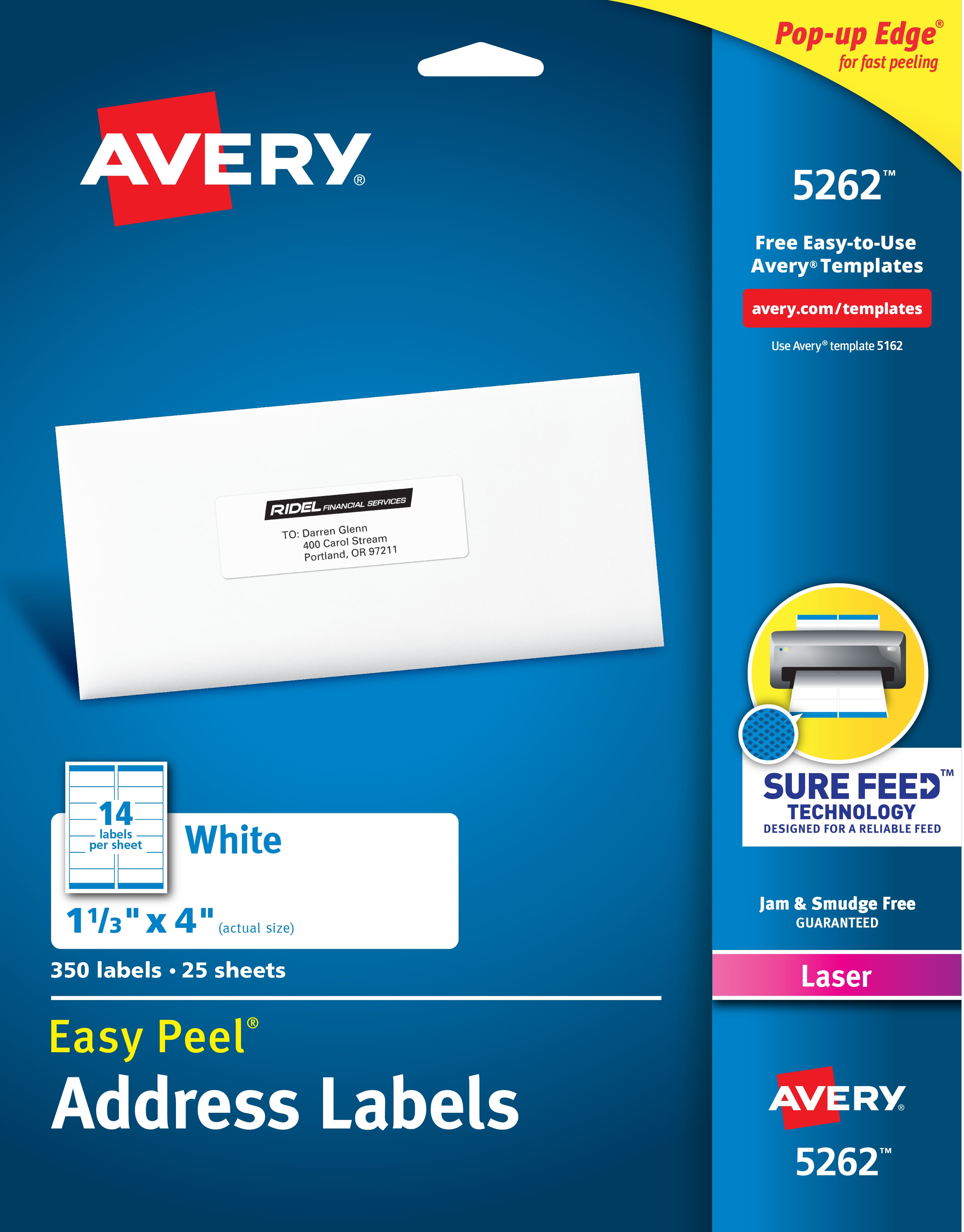 Avery Easy Peel Address Labels, 11/3" x 4", 350 Labels (5262
