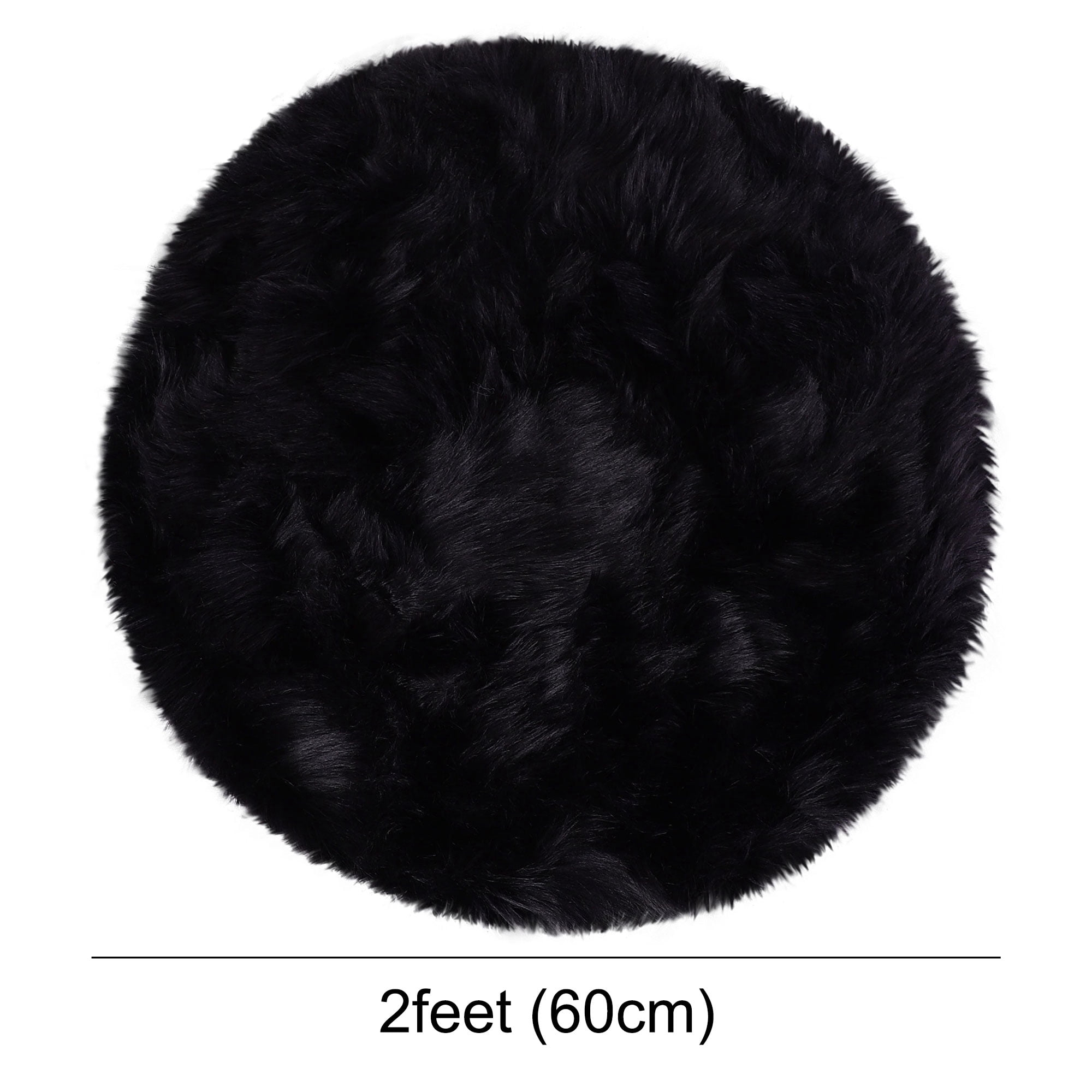 Unique Bargains Artificial Animal Wool Soft Faux Fur Sheepskin Plush Area Rug Black 2x2 Feet Round