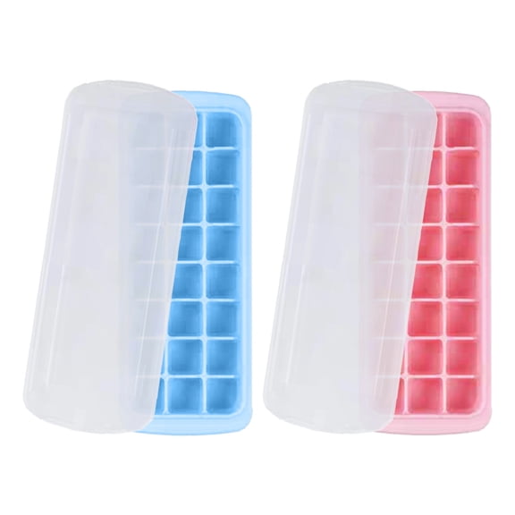 2 Pcs Ice Cube Tray, 24 Grid Soft Silicone Ice Tray with Lid, Silicone Mini Ice Cube Trays with Lid Flexible and Stackable Ice Cube Trays for Freezer, 9.65x3.74 Inch, Blue&Pink