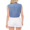 thumbnail image 6 of Made by Olivia Women's Sleeveless Button-Down Tie Front Knot Crop Chambray Shirt, 6 of 7