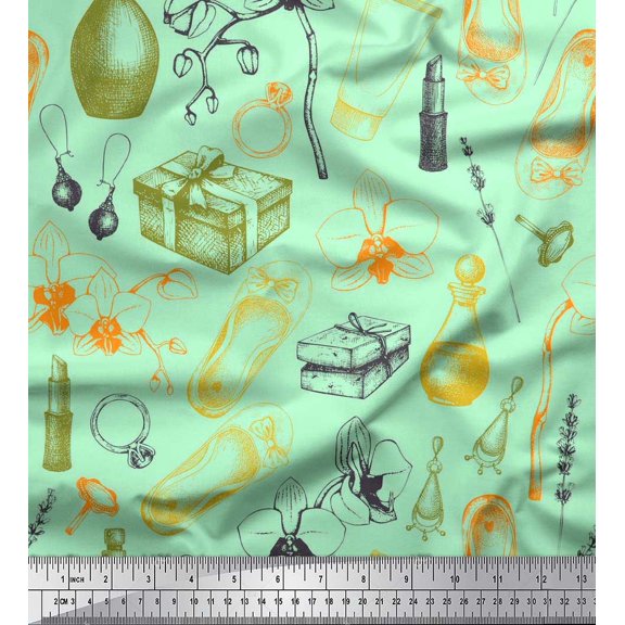 Soimoi Cotton Duck Fabric Jewelry,Bellies & Lipstick Fashion Printed Craft Fabric by the Yard 42 Inch Wide