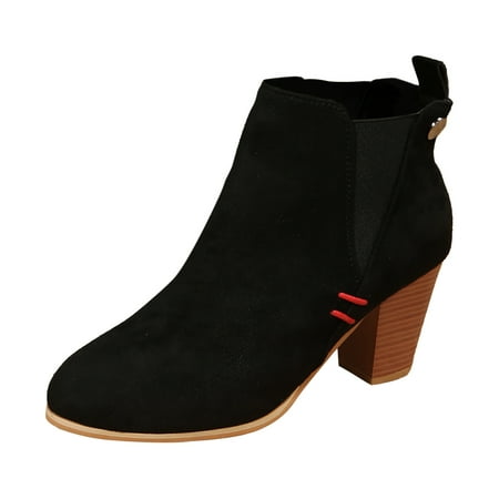 

ASEIDFNSA Bubble Slippers for Women Womens Wide Boots Fashion Women Flock Solid Color Autumn Thick Sole Square Heels Slip On Short Booties Round Toe Shoes