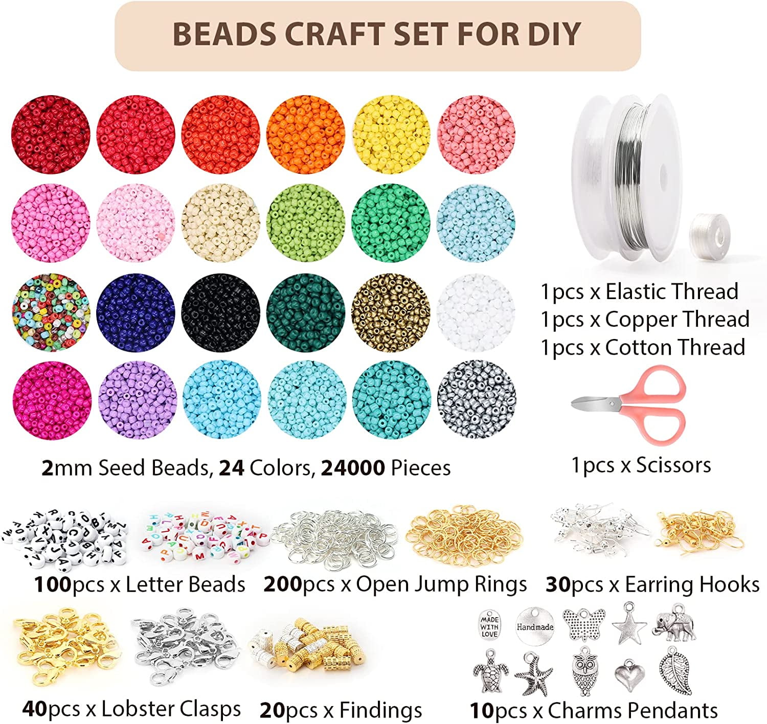 24416 PCS Bead Spinner Kit with Large Numble of Seed Beads and Practical BeadingTools, Bead Spinner Bowl for Seed Beads, Waist Bead Spinner for Jewelry Making
