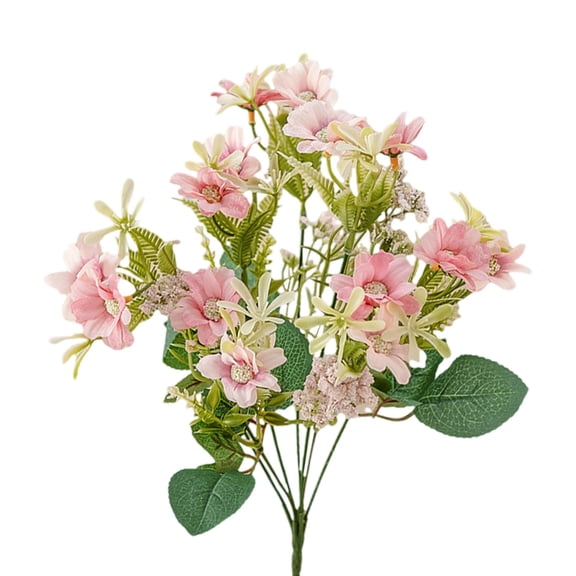 Vase Decor Flowers, Denbek Artificial Wedding Bouquet: Snowflake & Wild Chrysanthemum with Greenery