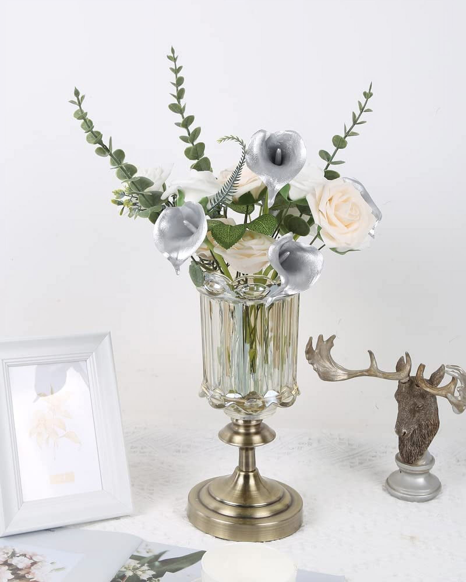 Silver Calla Lily Artificial Flowers, Silver Flowers for DIY Wedding Bouquets Centerpieces Bridal Shower Party Home Flower Arrangement Decorations (Silver)