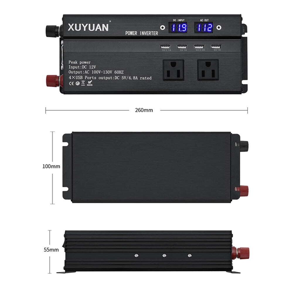 Car Inverter 3000W 4000W 5000W 12V/24V 110/220V DC to AC Power Inverter Dual Led Display Modified Sine Wave Power Voltage Transformer Converter
