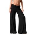 thumbnail image 4 of Pants for Women Coral Fold Over Yoga Pants Solid Wide Leg Loose Fit Ruched Waist Pants for Yoga Sports Everyday Yoga Pants Women, 4 of 8