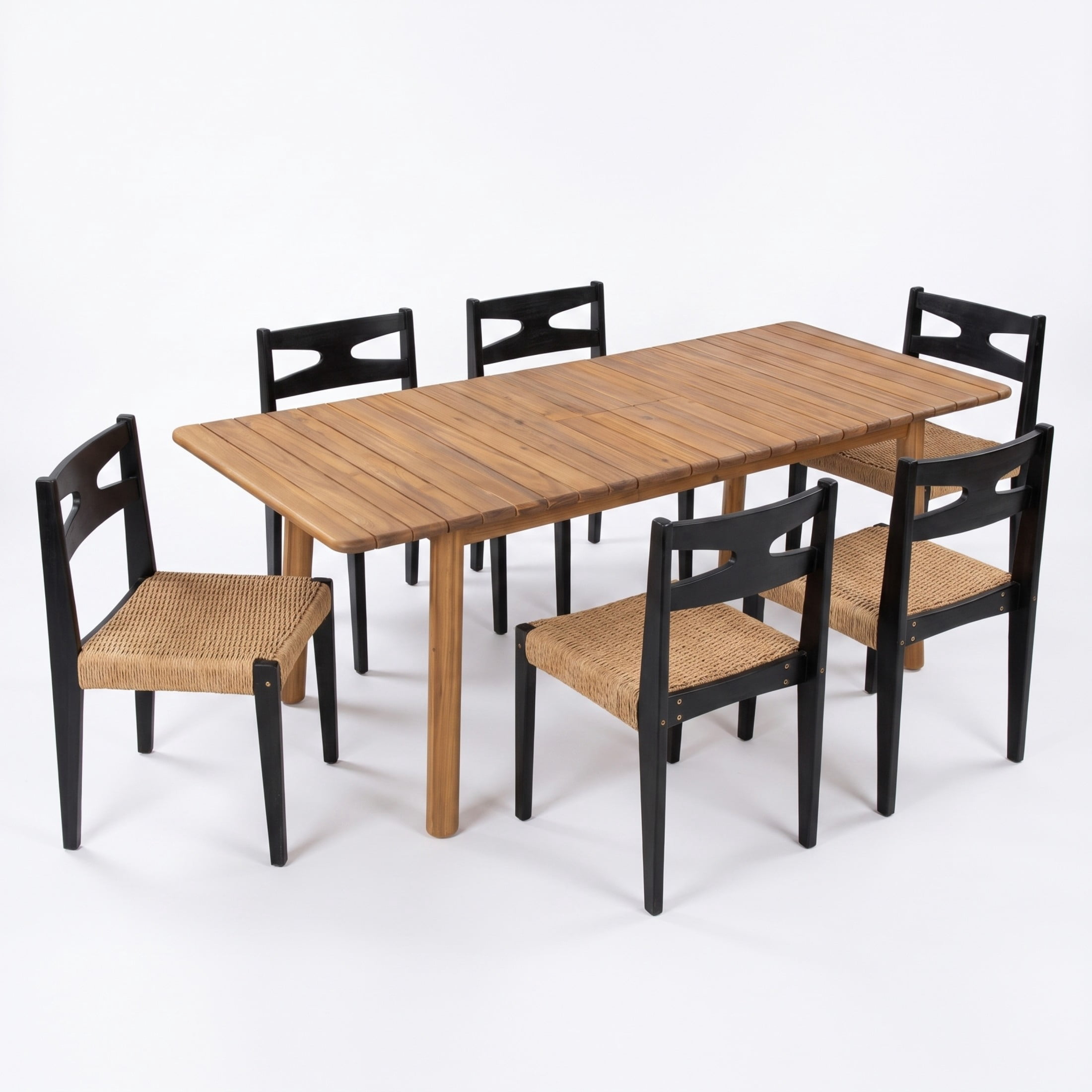 Christopher Knight Home 7-Piece Coastal Extendable Acacia Wood Outdoor Dining Set, Teak+Black