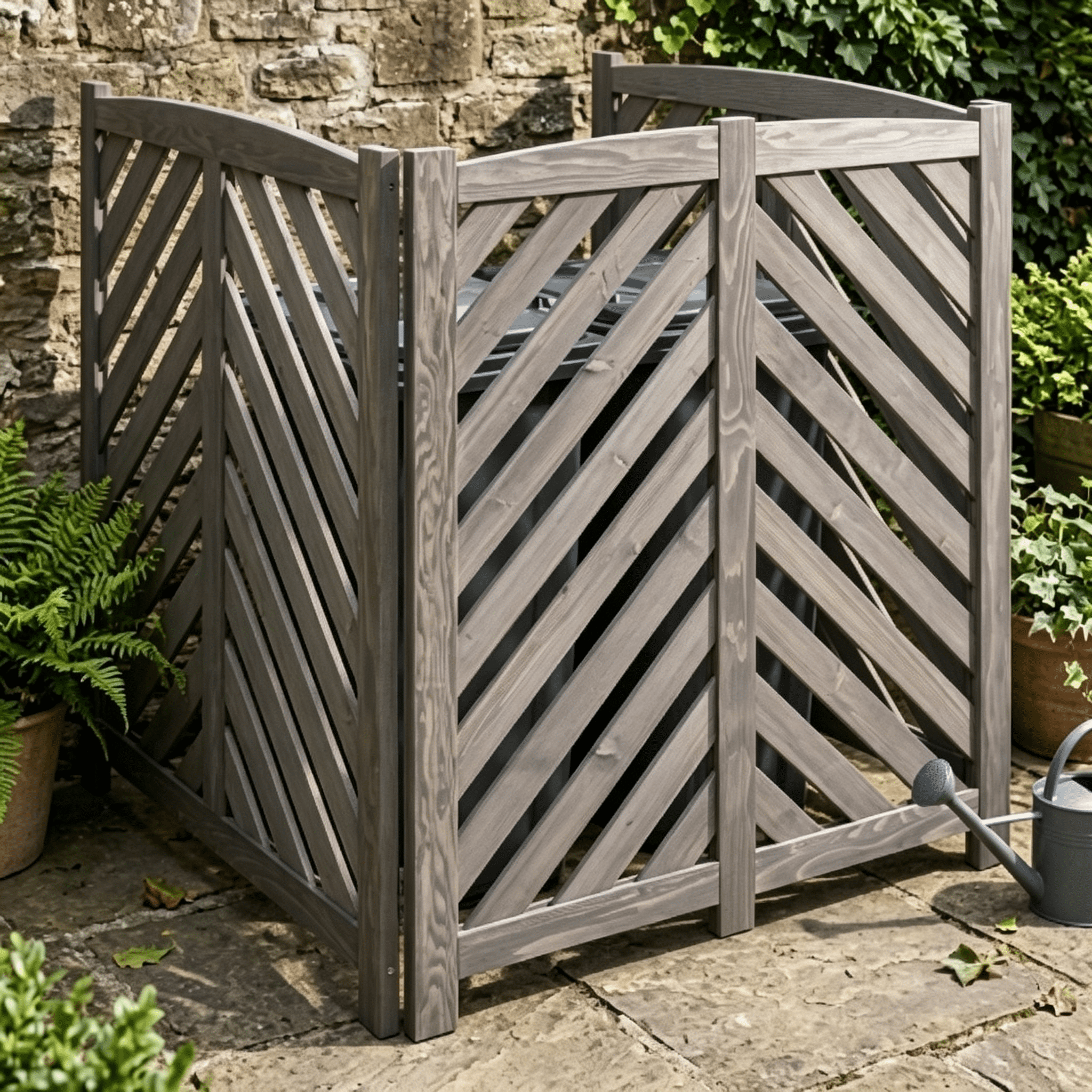 Cedar Wood Outdoor Privacy Screen, 3-Panel Freestanding, U-Shaped Design, AC Unit Cover